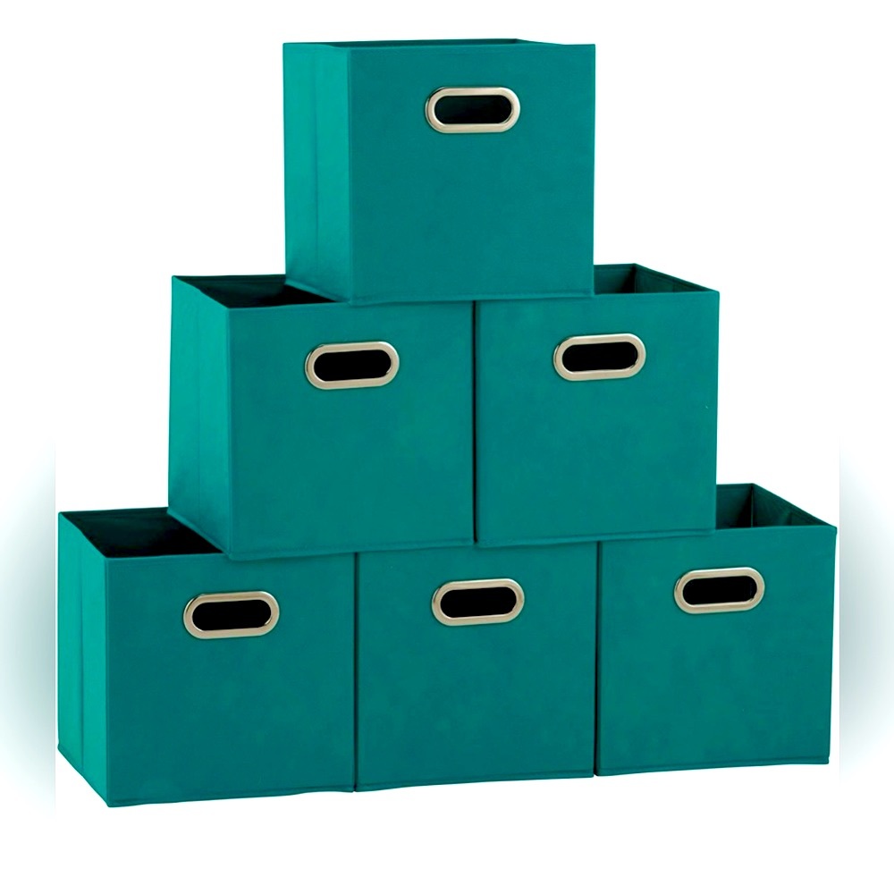 HOUSEHOLD ESSENTIALS || Fabric Storage Cubes + Handle 11” in Teal (Set of 2)